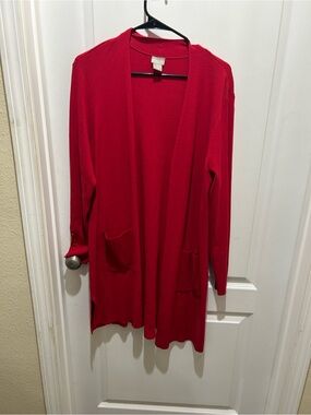 Chico's Bright Red Open-Front Long Cardigan